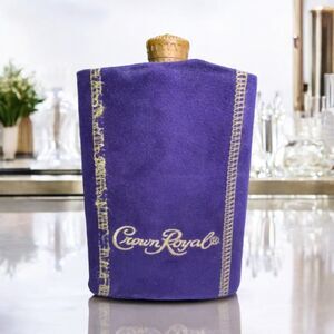 Crown Royal 8oz Stainless Steel Whisky Flask Removable Suede Sleeve Gold Cap